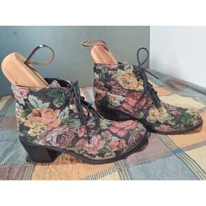 Diba London Dixie Floral Tapestry Lace Up Ankle Boots Womens 9M